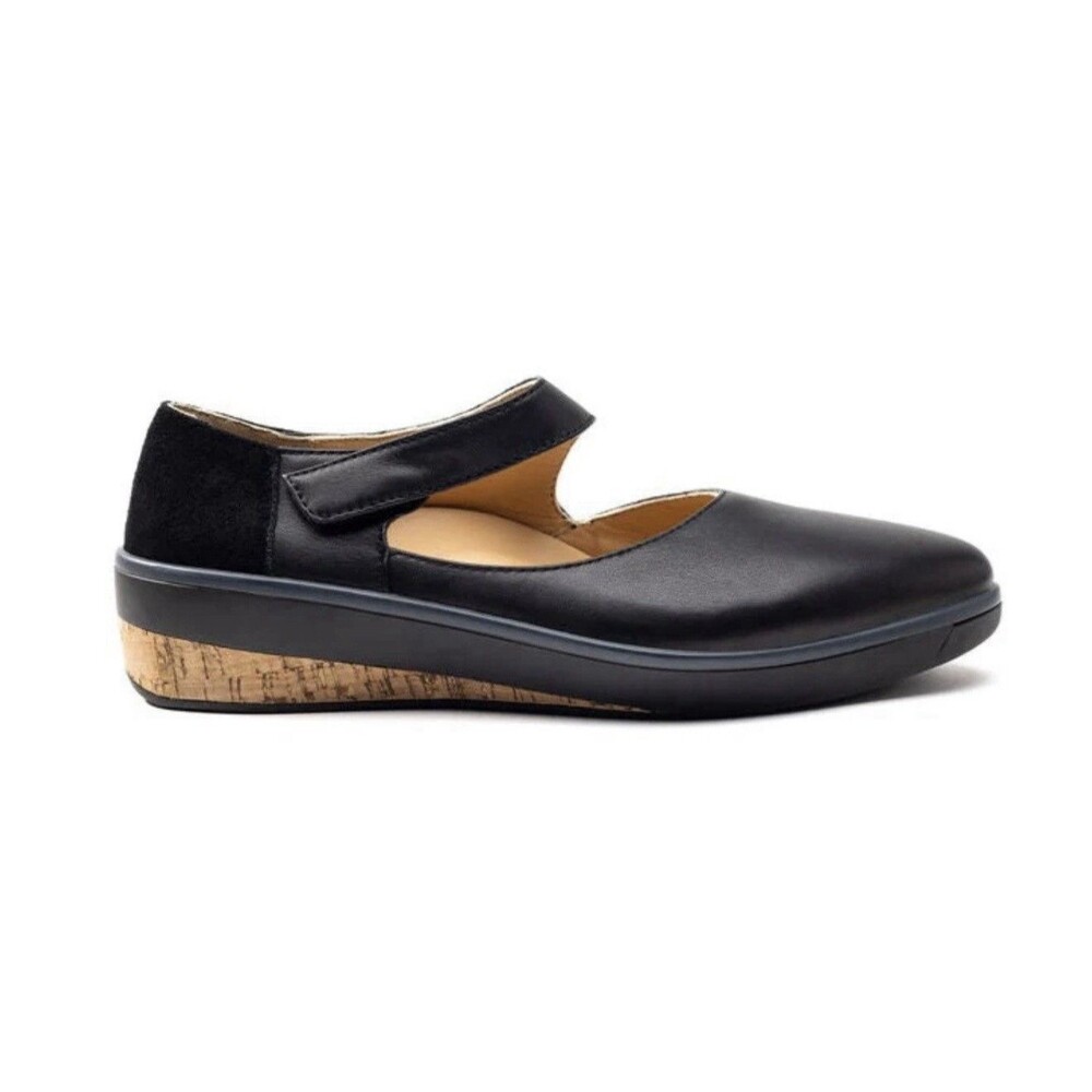 Soleni Marie Orthotic Mary Jane Style Womens Size 8.5 Black Leather Wedge Flats - Picture 2 of 14